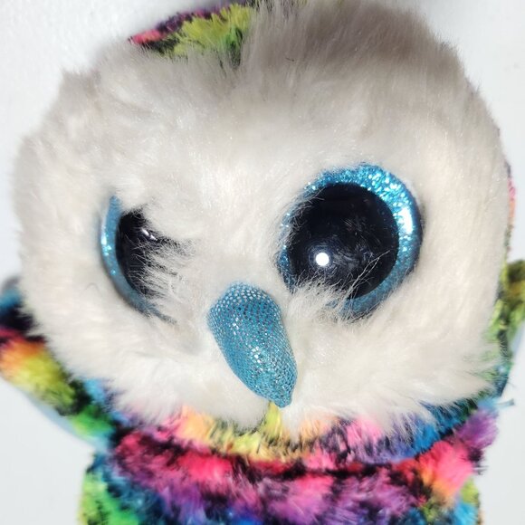 TY Beanie Boos Aria Rainbow Owl 10 in Plush Bird Claires Exclusive Glitter Eyes - Picture 3 of 4